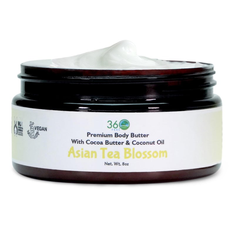 360Feel Asian Tea Blossom Body Butter  Nourishing and Hydrating Shea Body Butter with a Gentle Formula  Handmade with Essential Oils  Creamy Formula for Daily Use  Zero Harsh Additives  8 Ounce